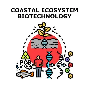 Coastal ecosystem biotechnology with genetic engineering concept Stock Illustration