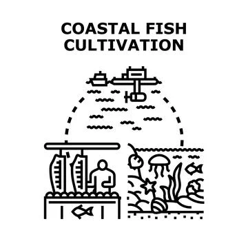 Coastal fish cultivation process concept vector illustration Stock Illustration