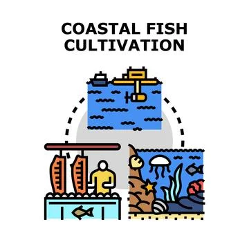 Coastal fish cultivation process concept vector illustration Stock Illustration