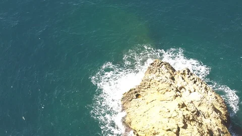 Coastal Headland With Breaking Waves Viewed From Above Stock Footage 109229331