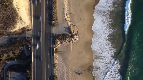 Coastal Highway, Timelapse, Looking Down on Road From Above as Waves Crash on Stock-Footage 332680150