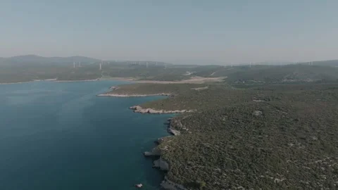 Coastal Hills with Wind Turbines Stock Footage 282928047