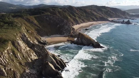 Coastal Landscape with cliffs and the ocean Stock Footage 136963806