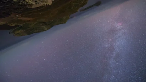 Coastal landscape is moving in front of the starry sky Stock Footage 205214725