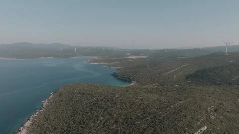 Coastal Landscape with Wind Turbines Stock Footage 282928003