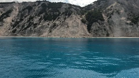 Coastal Landslide Cliffs and Blue Waters of Ithaca Island Greece Stock-Footage 337137837
