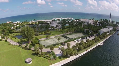 Coastal lighthouse aerial view Stock Footage 42773373