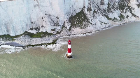 Coastal Lighthouse Below WhiteCliffs Stock Footage 337722790