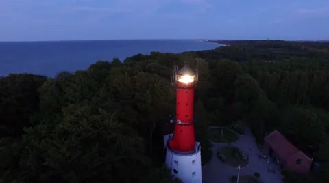COASTAL LIGHTHOUSE FLASH AFTER DARK //AERIAL FOOTAGE// Stock Footage 61751647