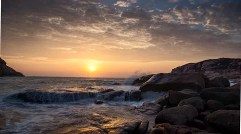 Coastal Ocean Sunset Timelapse Stock Footage 52362053