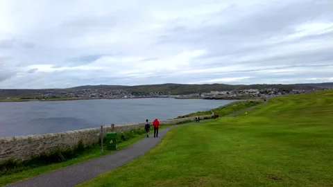 Coastal Path Along The Golf Course, The Knab, Lerwick Shetland, UK Stock Footage 247910974