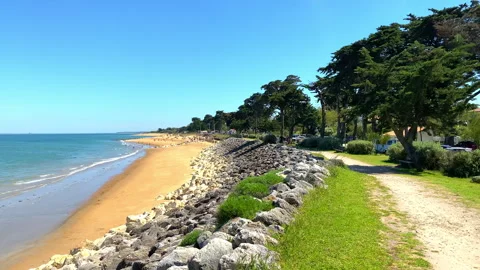 Coastal path and beach of La Brée-les-Bains, France Stock Footage 276835362