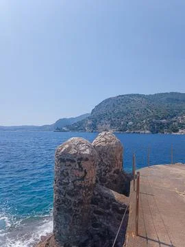 Coastal Path View in Cap d'Ail Looking Towards the Sea 스톡 사진
