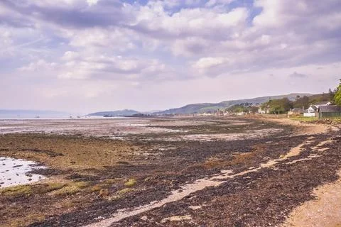 Coastal path winds beside tidal flats Stock-Fotos