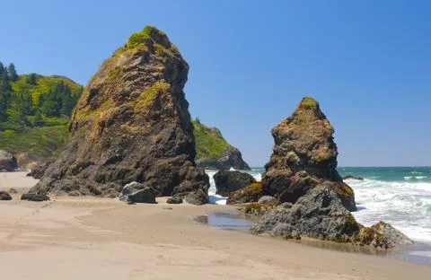 Coastal pinnacles on the beach Stockfoto's