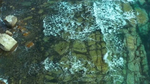 Coastal pitfalls visible through a running sea wave. Stock Footage 129701553