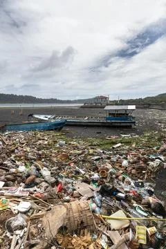 Coastal pollution and environmental issues in Banda islands, Indonesia Stock Photos