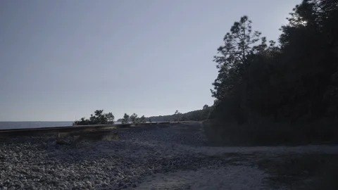 Coastal railroad pan left Видео 101258445