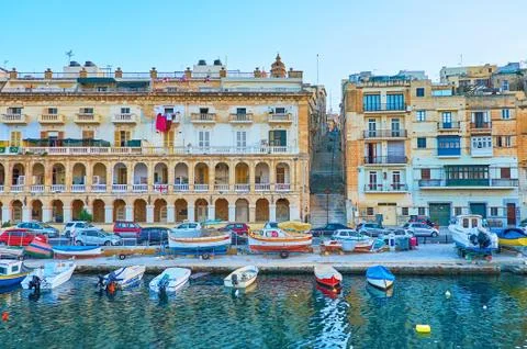 The coastal residential edifices, Senglea, Malta Stock Photos