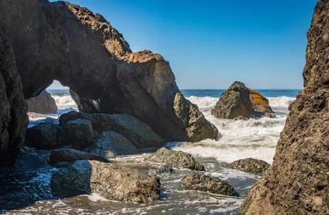 Coastal Rock Formations at Ruby Beach in Olympic National Park in Washingto.. Stock Photos