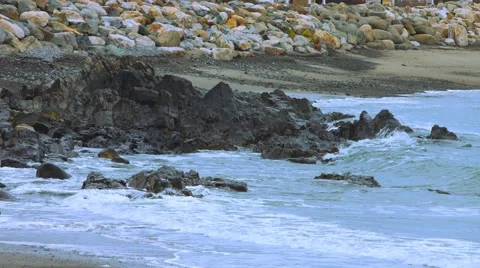Coastal Rocks at the Beach During The Winter Stock Footage 45370723