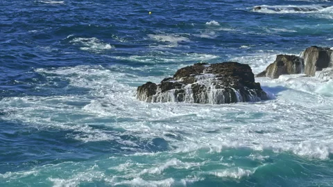 Coastal rocks with dynamic waves Stock Footage 279504710