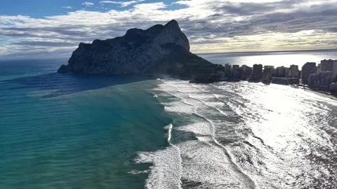 Coastal Rocks Overview. Seaside Cliffs With Bustling City. Aerial Shot Of Waves Video stock 342405163