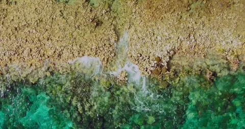 Coastal Sand and Reef Pattern Aerial Top Down Ocean Shot Stock Footage 335649768