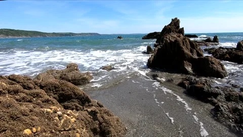 Coastal sea tracking shot Looe in Cornwall Stock Footage 145161617