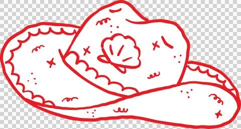 Coastal Summer Cowboy Hat with Seashell Whimsical Hand Drawn Stock Illustration