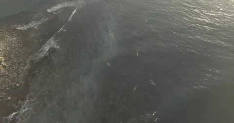Coastal surfer in sunset aerials Video stock 76722071