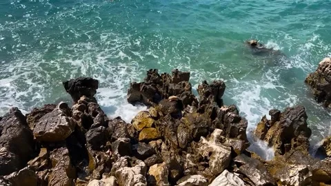 Coastal Symphony: Waves Crashing on Seaside Rocks Stock Footage 274933320