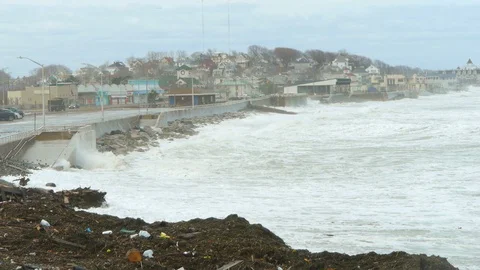 Coastal Town Battered by Storm Stock Footage 86710352