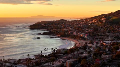 Coastal Town During Sunset With Drone Stock-Footage 340579050