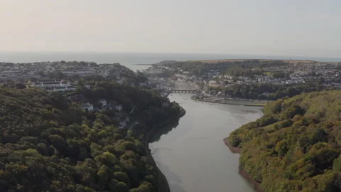 The Coastal Town of Looe in Cornwall UK Seen From The Air in the Summer Stock Footage 140116147