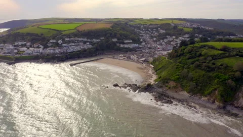 The Coastal Town of Looe in Cornwall UK Seen From The Air in the Summer Stock Footage 140118941