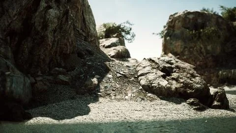 Coastal view of a sand beach with cliffs イラスト素材