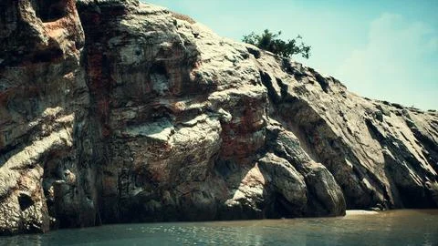Coastal view of a sand beach with cliffs Illustration
