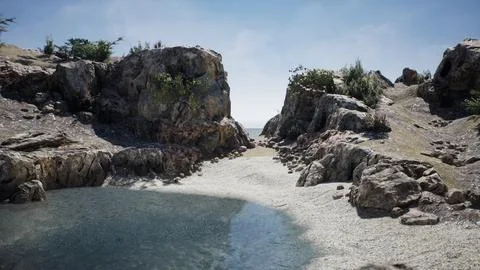 Coastal view of a sand beach with cliffs Illustration