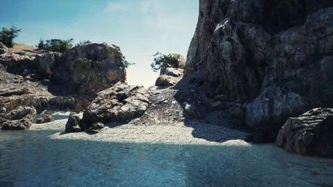 Coastal view of a sand beach with cliffs Ilustración de archivo