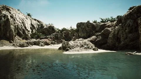 Coastal view of a sand beach with cliffs Stockillustratie