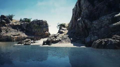 Coastal view of a sand beach with cliffs Stockillustratie