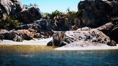 Coastal view of a sand beach with cliffs 库存插图