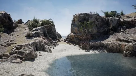 Coastal view of a sand beach with cliffs 库存插图