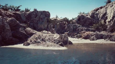 Coastal view of a sand beach with cliffs Ilustración de archivo