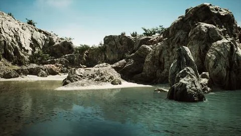 Coastal view of a sand beach with cliffs Ilustración de archivo