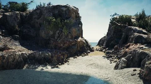 Coastal view of a sand beach with cliffs Illustration