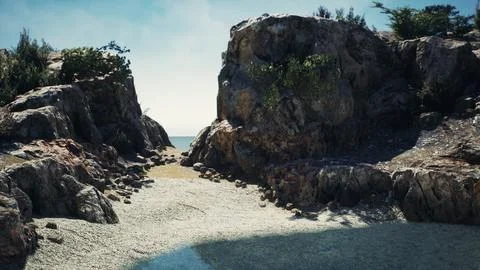 Coastal view of a sand beach with cliffs Stock Illustration