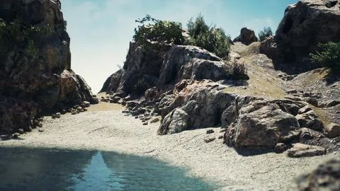 Coastal view of a sand beach with cliffs Ilustración de archivo