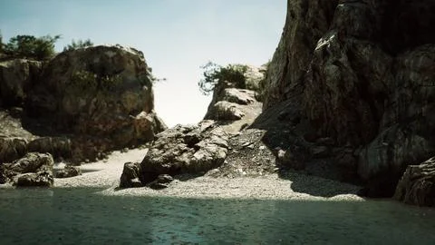 Coastal view of a sand beach with cliffs Stock Illustration
